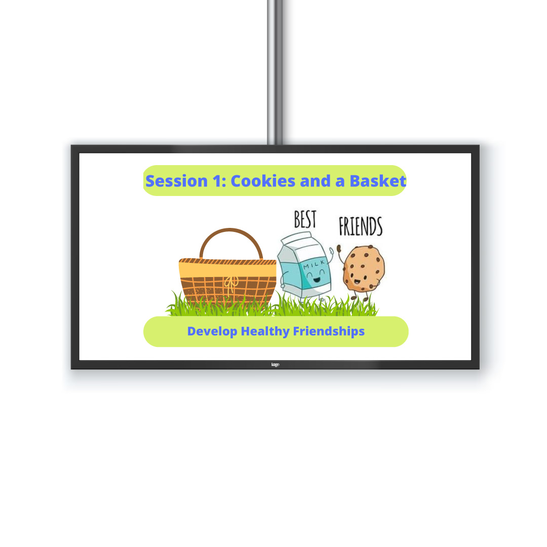 Compass Talks by Jen Kacin on Classroom TV Monitor with Cookies and a Basket Cover